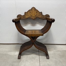 Italian Walnut Marquetry Savonarola Chair