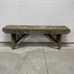 Country Primitive Pine Bench,Traces Of Blue Paint