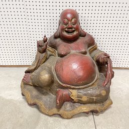 Carved And Painted Figure Of Laughing Buddha