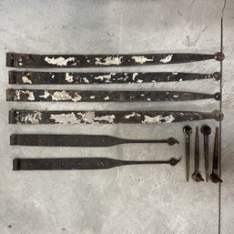 Set Of Four Early Wrought-Iron Hinges And A Pair