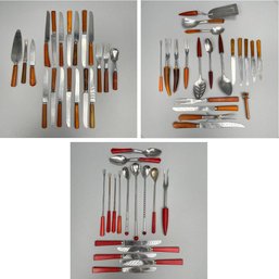 Large Group Of Bakelite Red And Brown Flatware