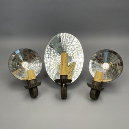 Three Early American Style Tin Mirrored Sconces