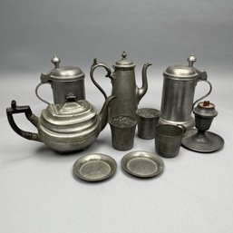 Ten English Pewter Vessels And Tablewares