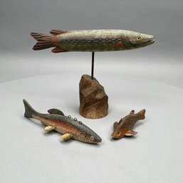 Three Carved And Painted Ice Fishing Decoys