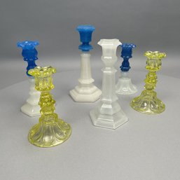 Six New England Glass Candelsticks