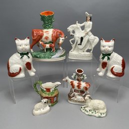 Eight Staffordshire Figures, Vases And A Pitcher
