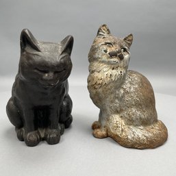 Two Painted Cast-Iron Seated Cat Doorstops