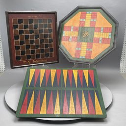 Three Folk Art Style Paint-Decorated Gameboards
