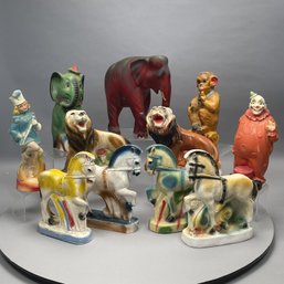 Eleven Chalkware Circus Or Carnival Prizes
