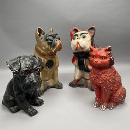 Three Large Chalkware Carnival Prize Dogs & Cat