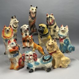 Eleven Chalkware Dog Carnival Prize Figures