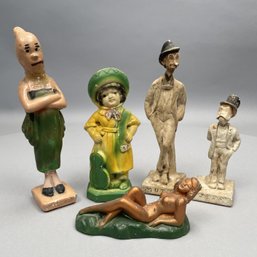 Pair Of Chalkware Figures Of Mutt & Jeff & Three Other Figures