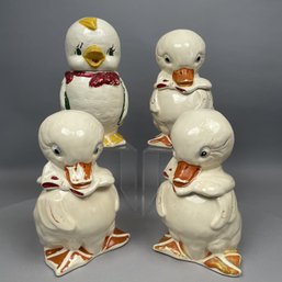 Four Ceramic Duck And Chick Cookie Jars, 1940s-60s
