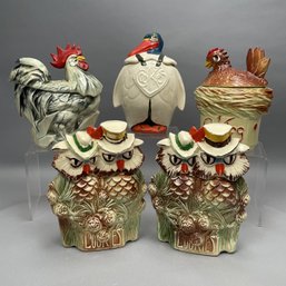Five Ceramic Bird Cookie Jars, Nelson McCoy Pottery