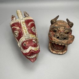 Two Southeast Asian Carved & Painted Wood Masks