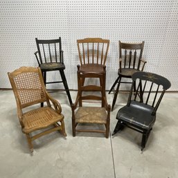 Six Children's Paint-Decorated Or Wood Chairs