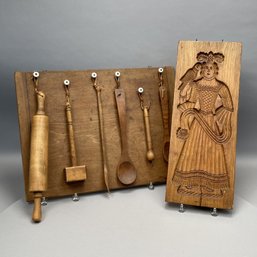 Cake Board, Hanging Board With Six Wood Utensils