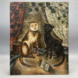 Folk Art Portrait Depicting Two Cats
