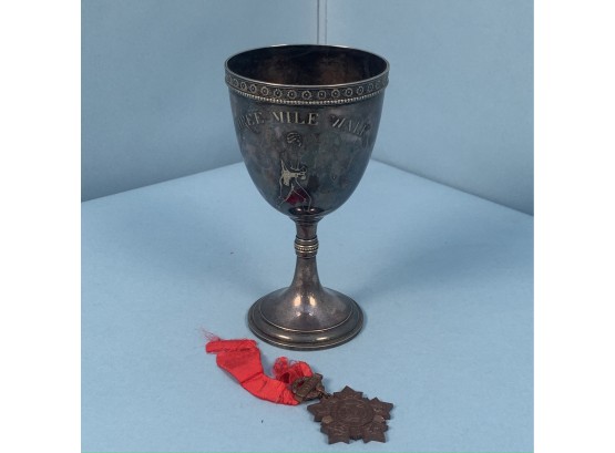 Tiffany & Co. Trophy Cup Engraved 'three Mile Walk' W/ A NY 10 Yr. Faithful Service Medal From Tiffany & Co.