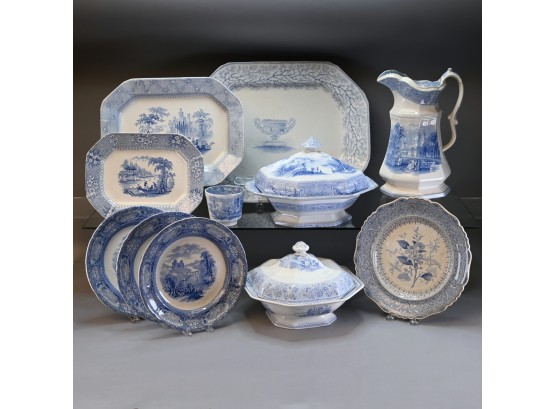 Assorted Blue & White Staffordshire Tablewares