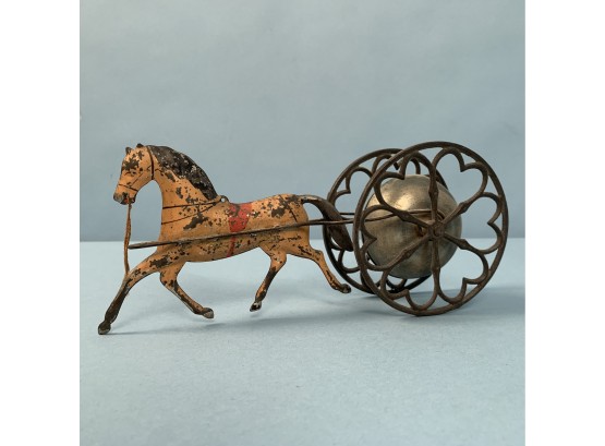 19th Century Painted Tin & Cast Iron Horse Bell Toy