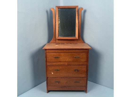 Early 20th C. Child's Pine Chest Of Drawers With Mirror