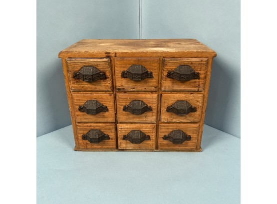 Late 19th Century Ash Counter Top 9 Drawer Apothecary Cabinet