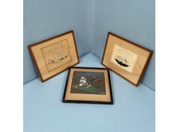 Two Rudolph Dirks Watercolored Cartoon Sketches With Another By His Son John Dirks