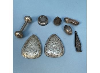 Three Lunt Sterling Figural Boxes, Including A Peanut, A Pecan And A Miniature Pear.