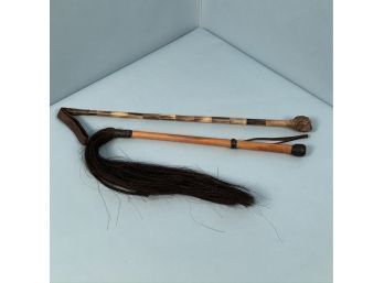 Figural Bone Riding Crop With Bulldog, Together With A Horsehair Riding Crop