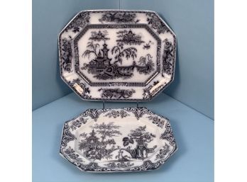 Two Ironstone Mulberry Black Transfer Platters