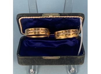 Cased Pair Of Victorian Gold Filled Bangle Bracelets