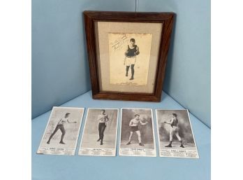 Signed Gene Tunney Photograph And 4 Boxing Cards