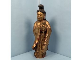 Carved And Gilt Decorated Figure Of A Woman With Child