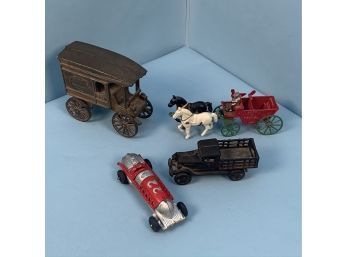 Hubley Cast Aluminum Race Car And McCallaster Cast Iron Delivery Wagon
