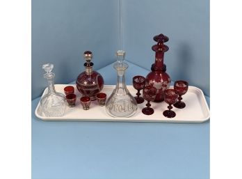 Two Cordial Sets And Two Decanters.