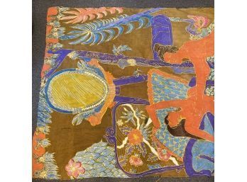 Printed Fabric Panel Depicting Figures In Landscape In The Polynesian Taste