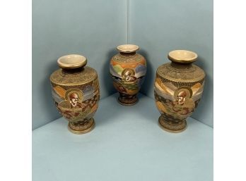 Pair Of Japanese Satsuma Vases, Together With Another