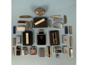 Lot Of Assorted Lighters And Pocket Knives