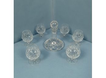 Waterford Crystal Decanter Together With Six Similar Brandy Snifters