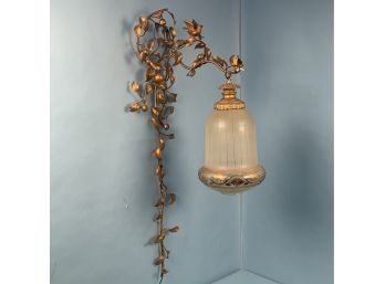 Elaborate Mid-Century Gilt Metal Hanging Wall Lamp