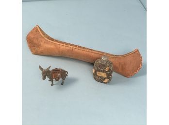 Two White Mountain Souvenirs Together With A Miniature Birchbark Canoe