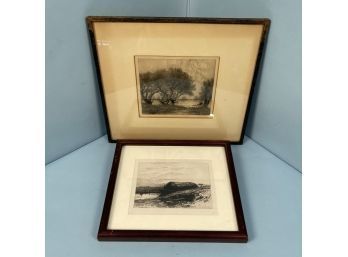 Frederick Hall 'Old Willows' Engraving W/a A H Bicknell Engraving Of Marsh Hay