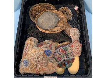 2 Native American Beaded Objects, 4 Beaded Purses, Hat Pins And A Hair Comb
