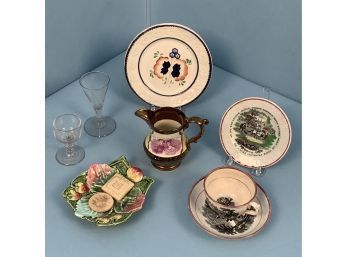 Ceramics & Glass Lot Including Queen Victoria & Prince Albert Commerative Luster Jug