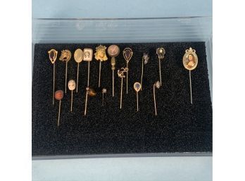 Lot Of 17 Assorted Stickpins, Including 10k Gold.