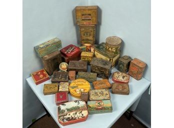 Large Lot Of Lithographed Tobacco, Tea And Other Advertising Tins