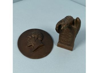 Bronze Relief Bust Plaque And Eagle Figure