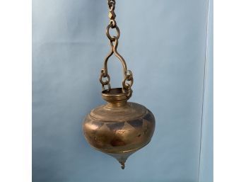 Hanging Brass Vessel On Chain Of Eastern Descent