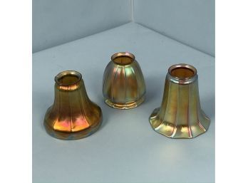 Steuben Aurene Art Glass Shade Together With Two Other Irridescent Shades